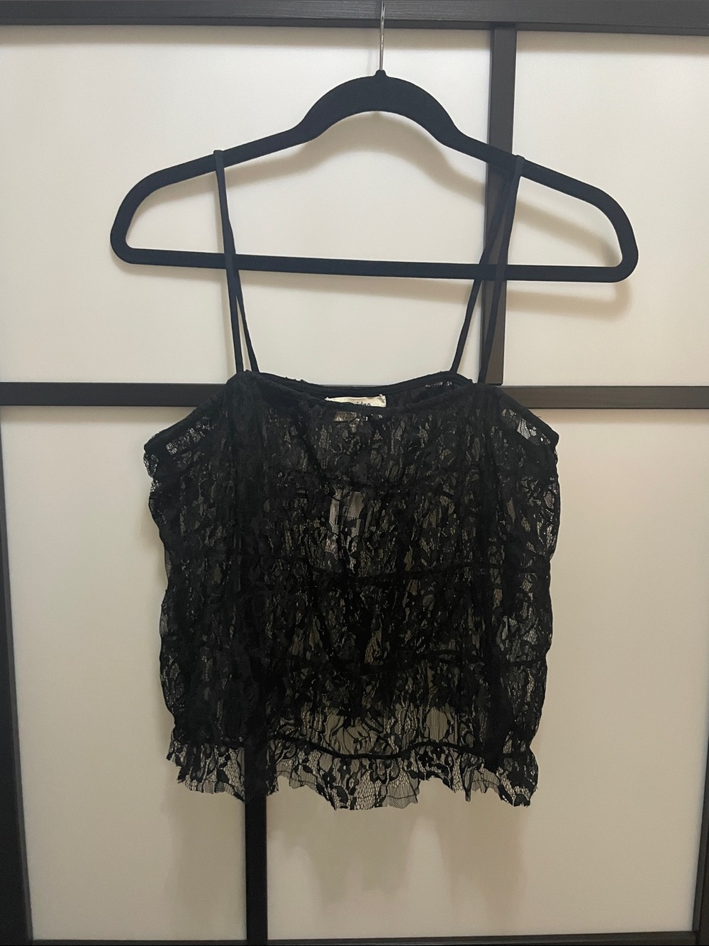 Sheer Black Lace Top with Spaghetti Straps
